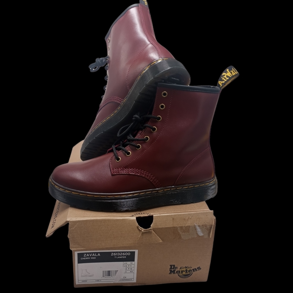 Dr. Martens Zavala Cherry Red Combat Boots 8 eyelet- Sz. Mens 11